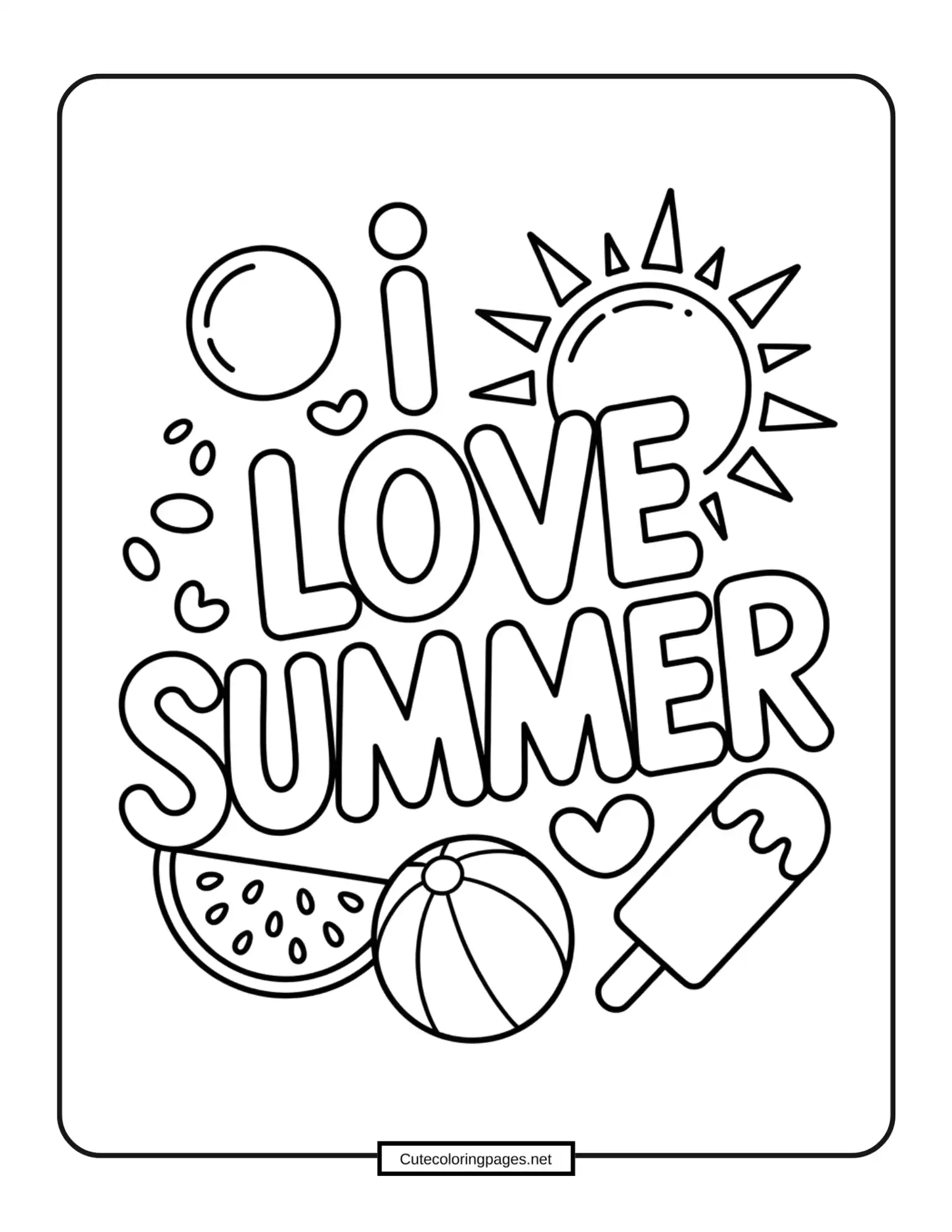 I Love Summer Coloring Page