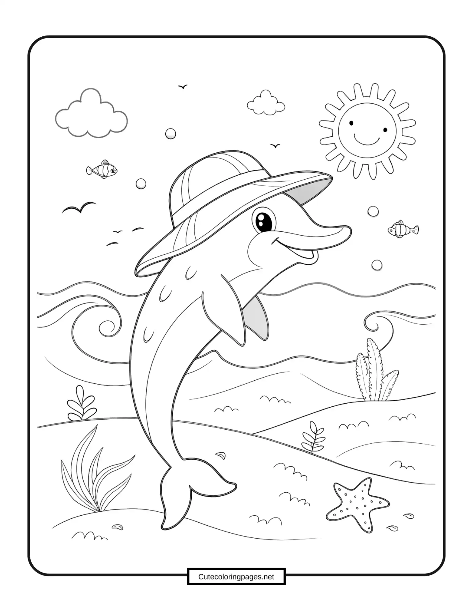 Dolphin Wearing Hat Coloring Page