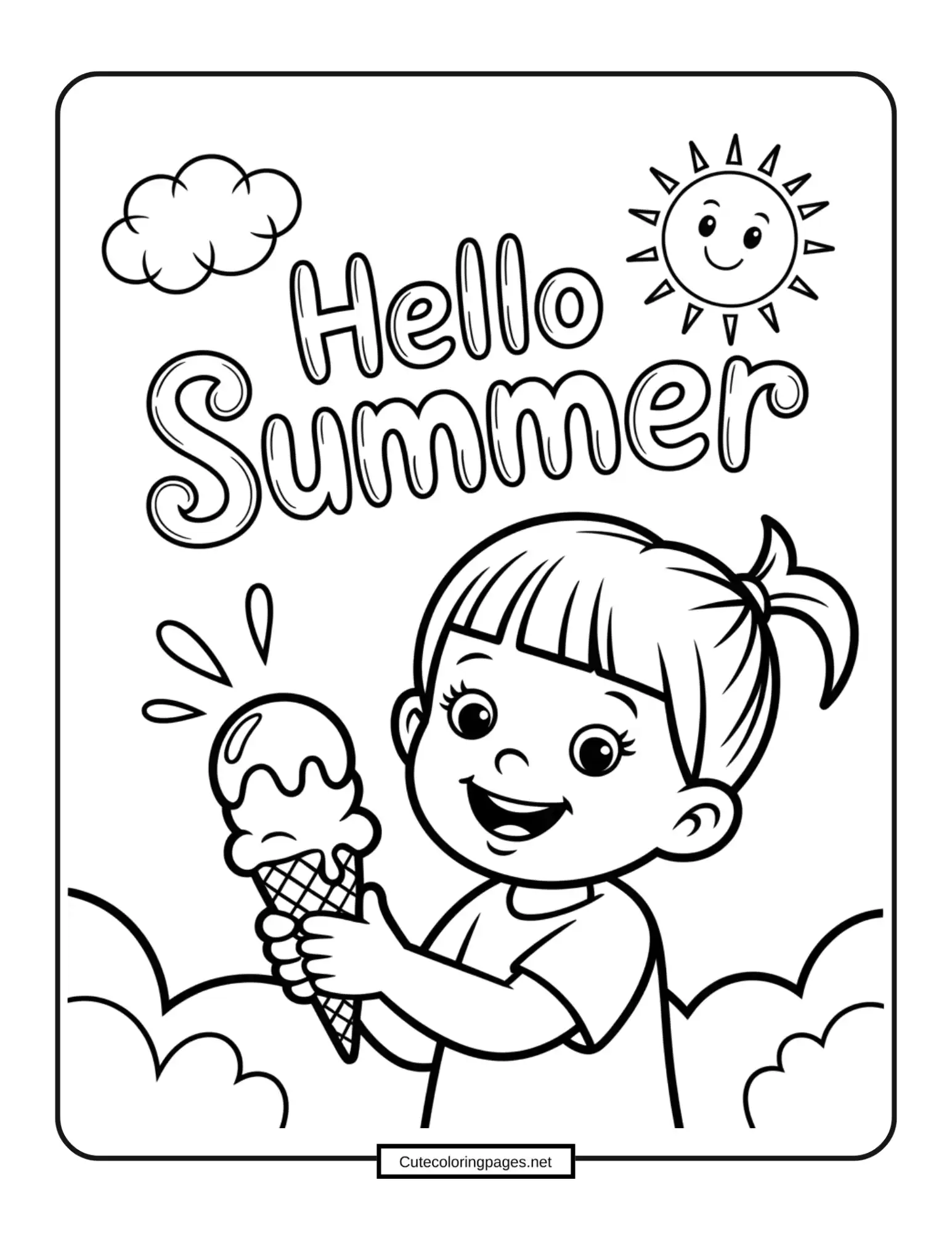 Hello Summer Coloring Page