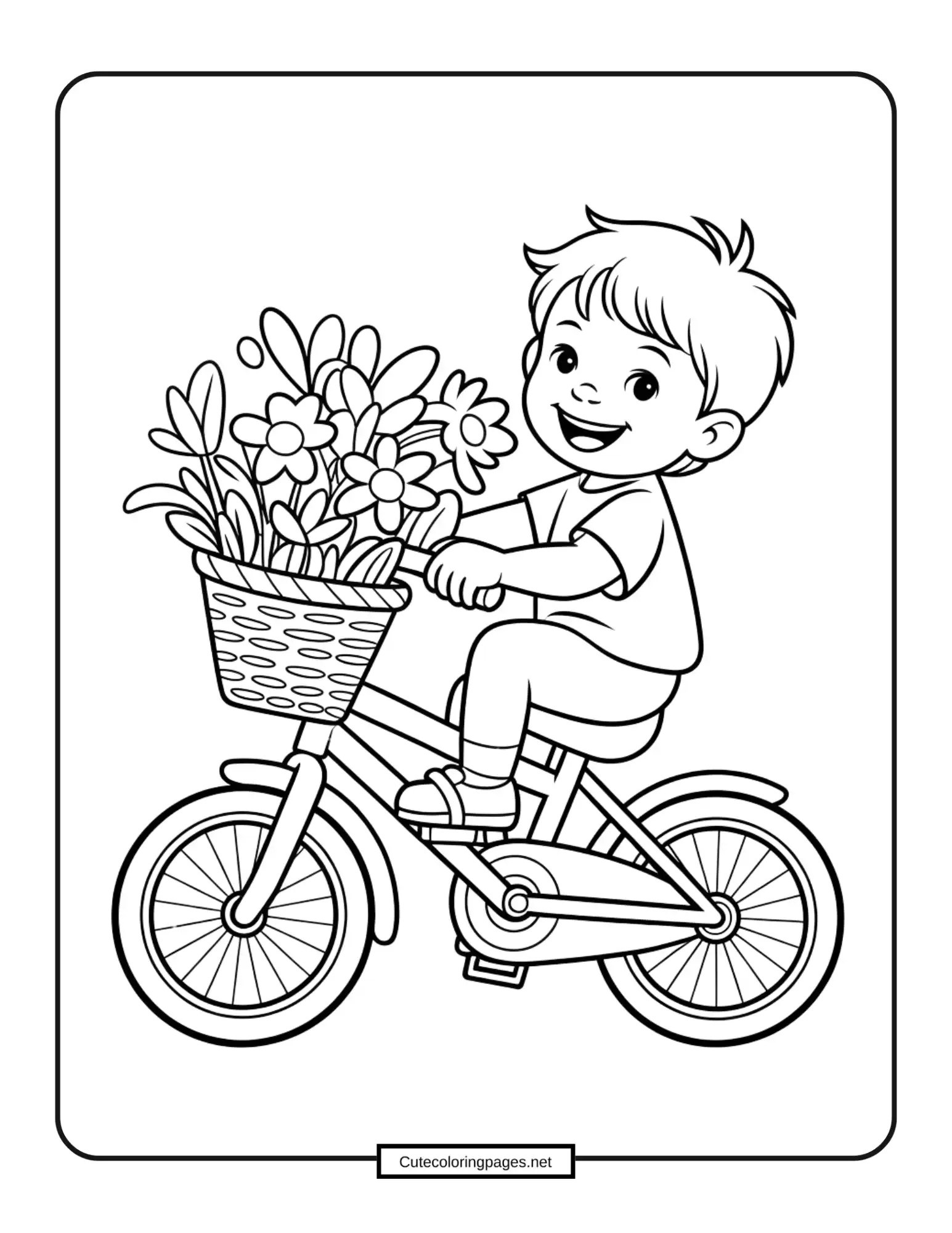 Kid Riding Bicycle Summer Coloring Page