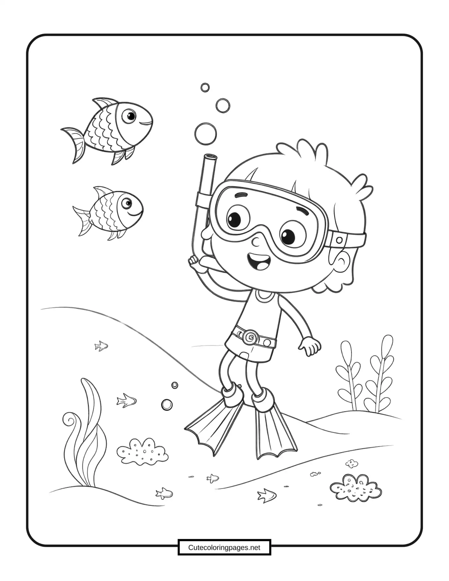 Kid Snorkeling in Calm Water summer Coloring Page