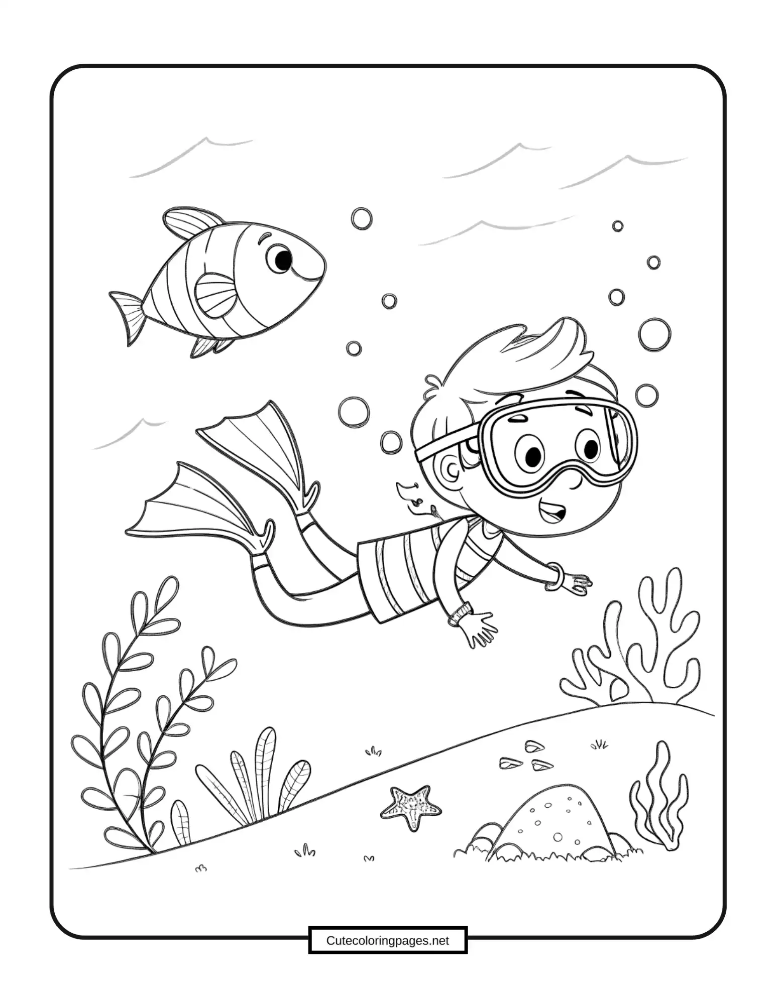 A swimming kid Summer Coloring Page