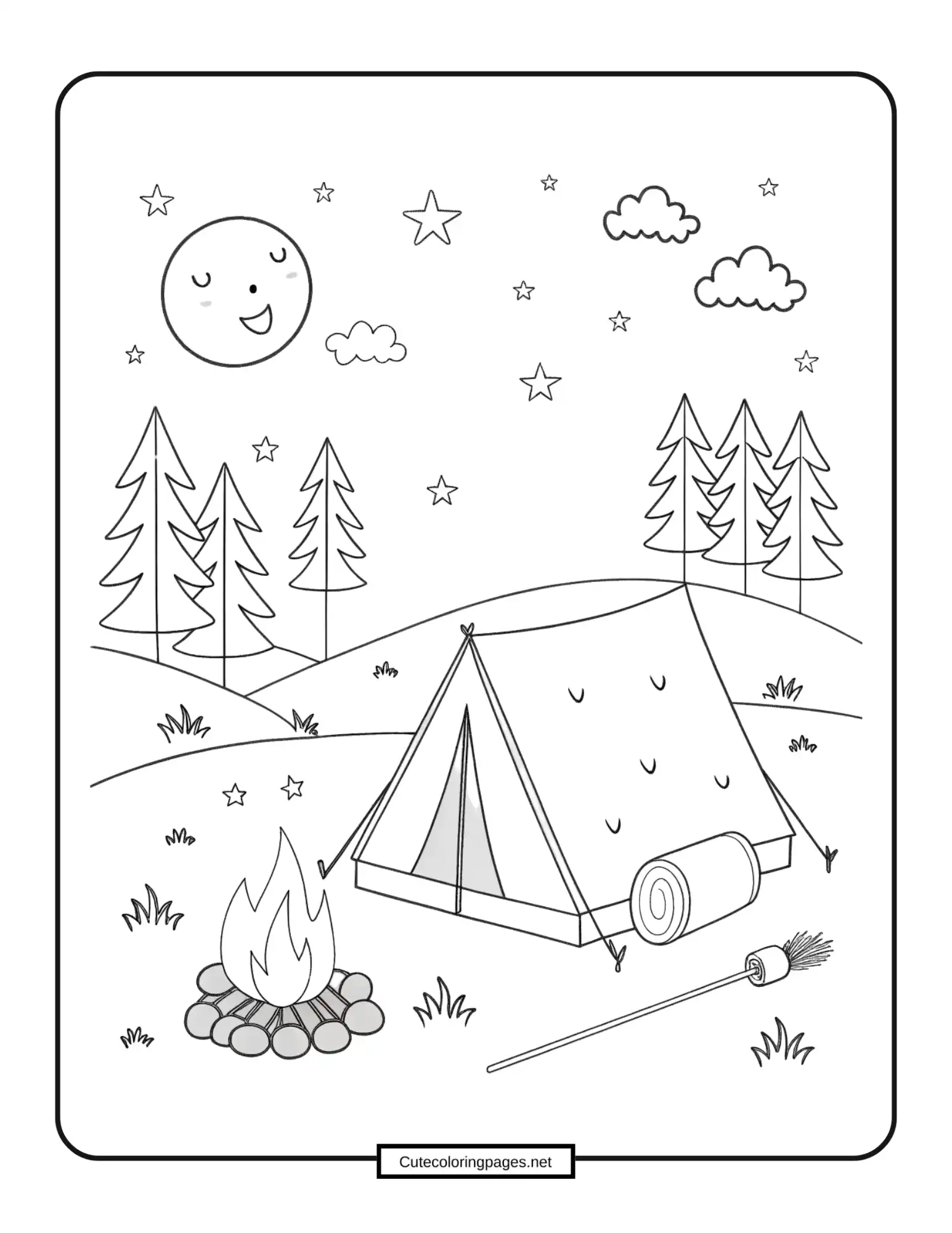 Summer Night Camp Coloring Page