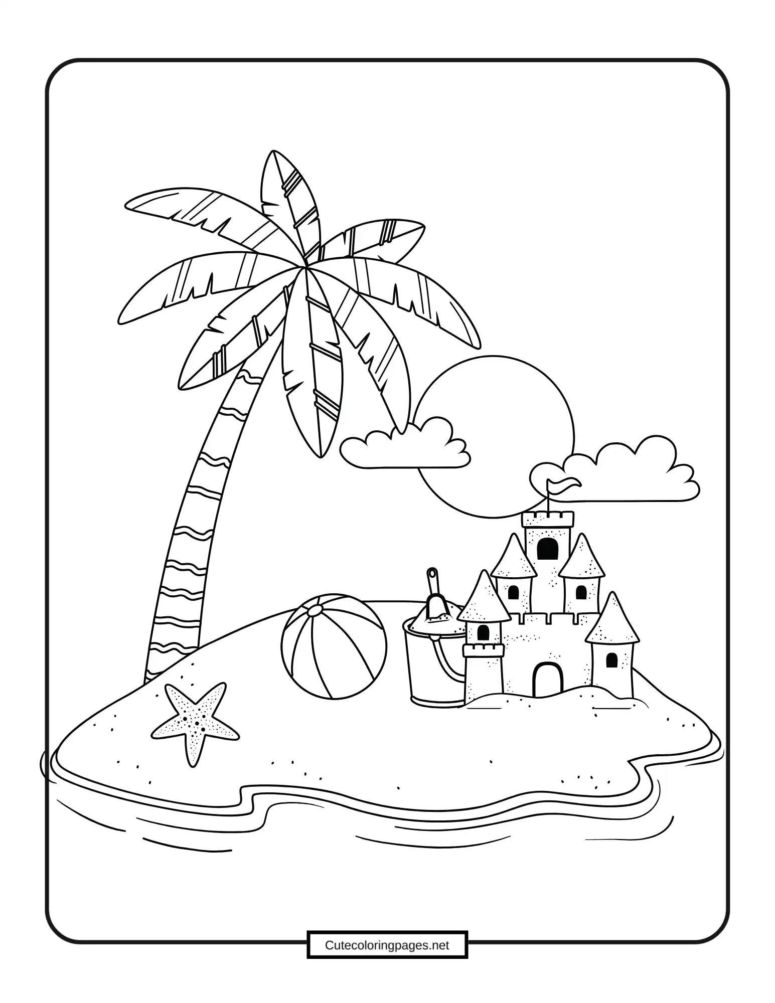 Sand Castle on the Beach Summer Coloring Page 