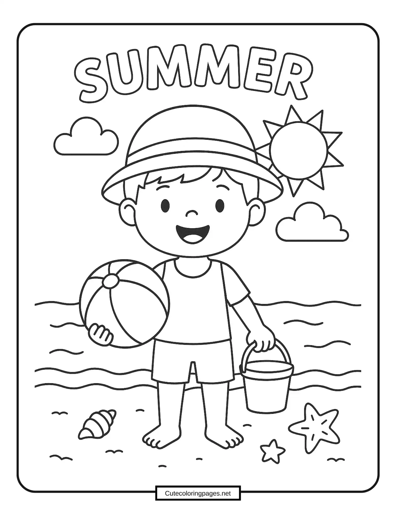 Boy on the Beach Summer Coloring Page 