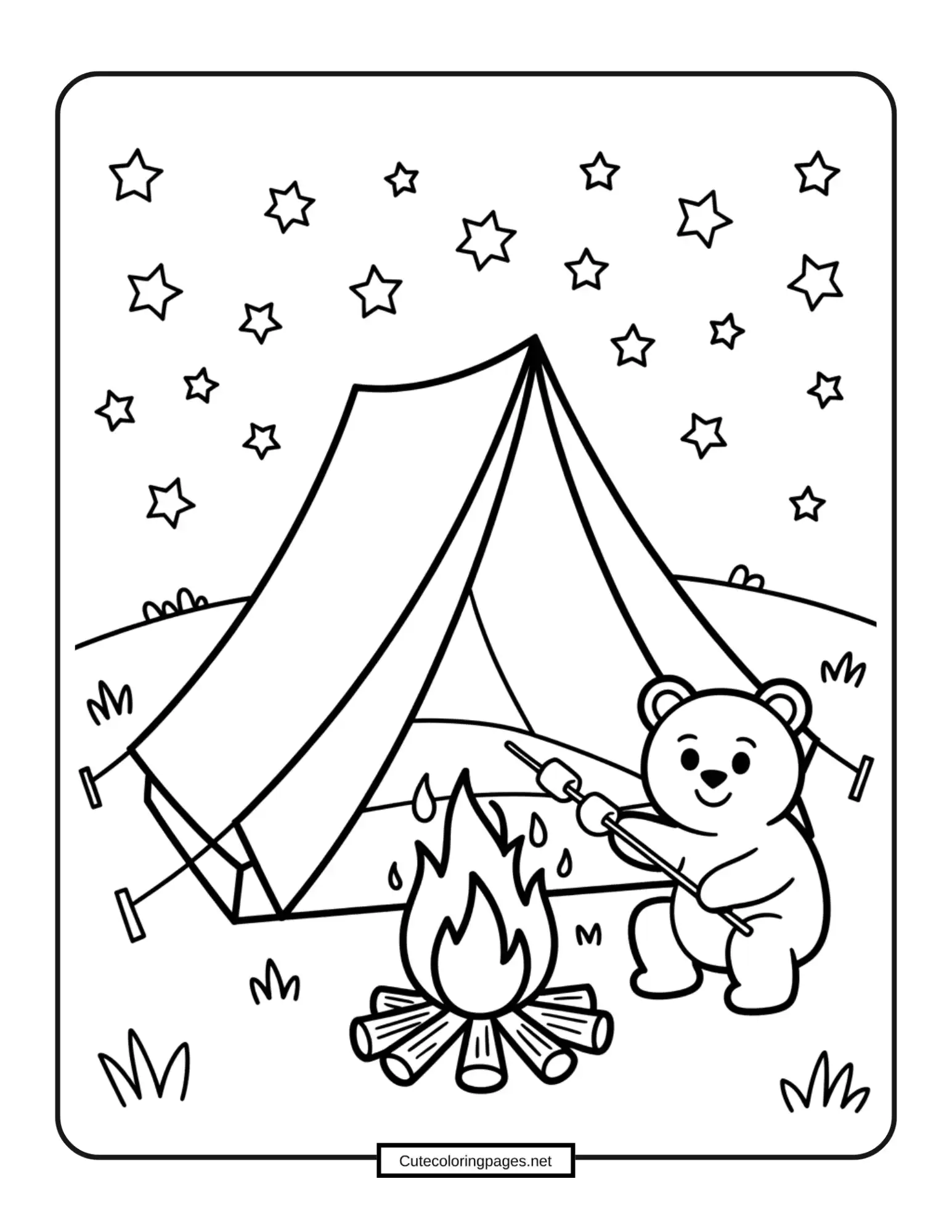 Bear in the Summer Camp Summer Coloring Page