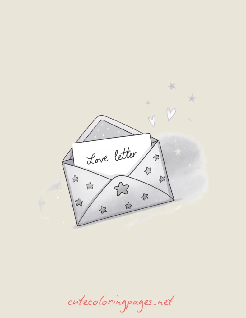 Vintage envelope with decorative border and emerging love letter