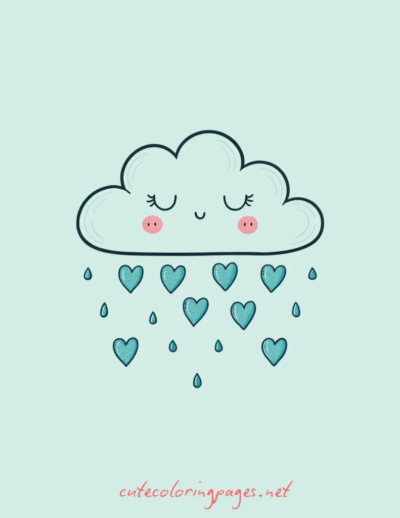 Aesthetic Drawing Ideas of Cute kawaii cloud raining pink hearts, drawn in aesthetic style