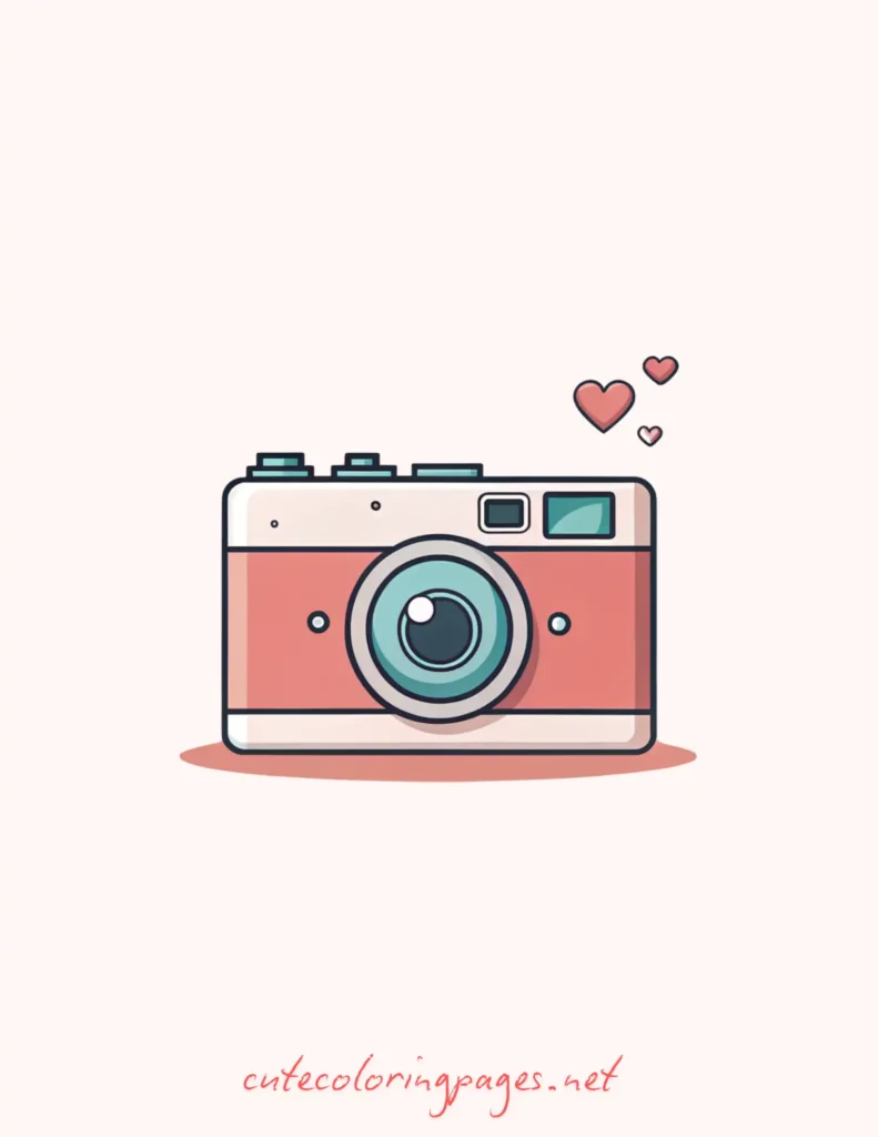 Vintage camera sketch surrounded by floating aesthetic hearts