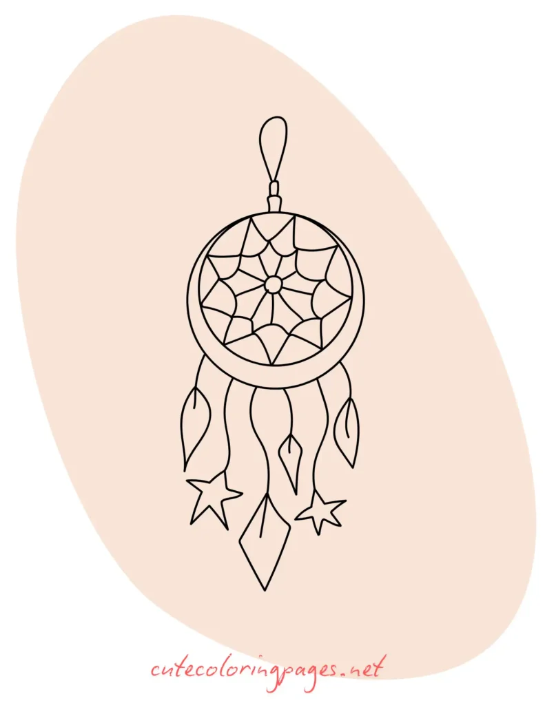 Dreamcatcher with hanging feathers, stars, and crescent moons