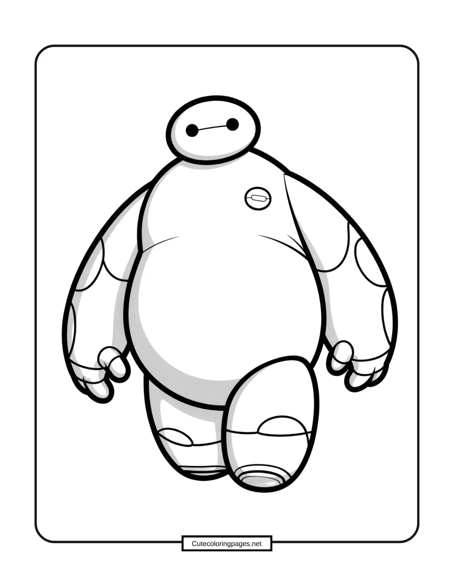 Baymax coloring page – Baymax smiling with arms open, healthcare companion robot