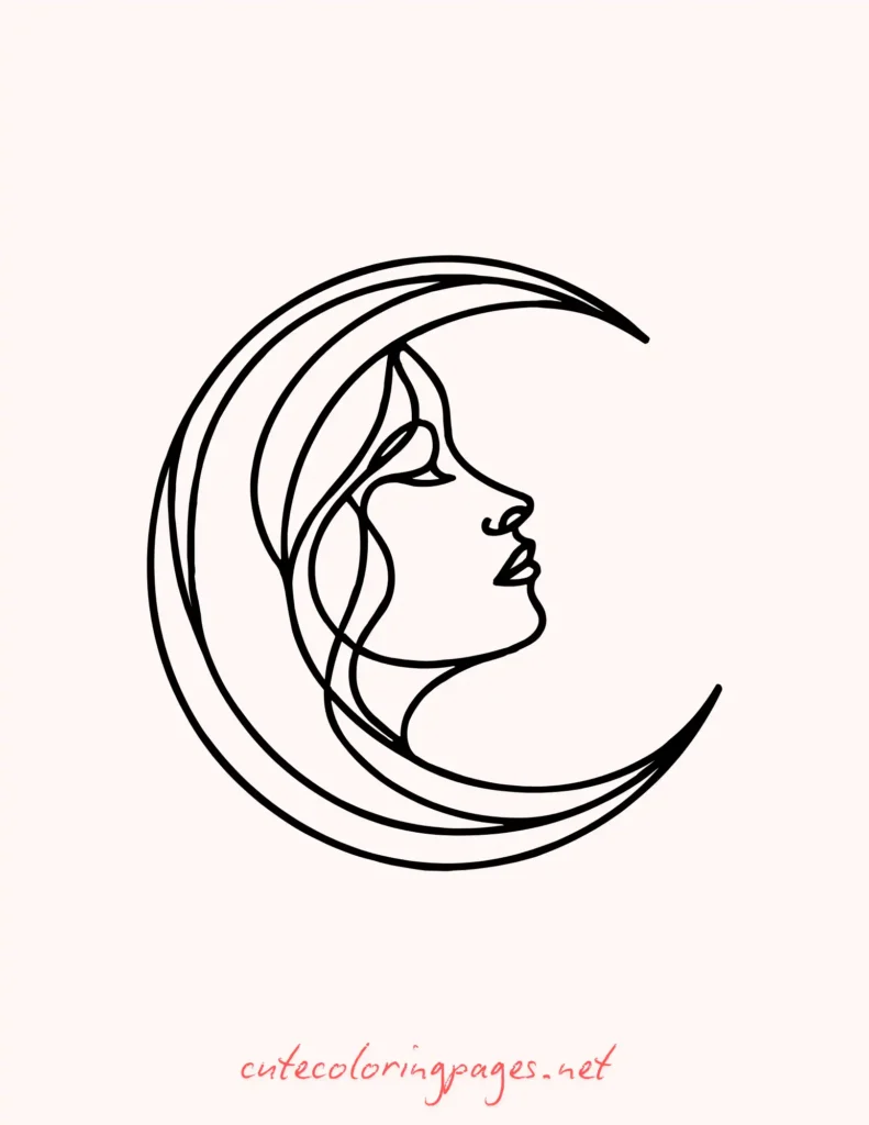 Aesthetic Drawing Ideas of Celestial  woman in a crescent moon with flowing hair