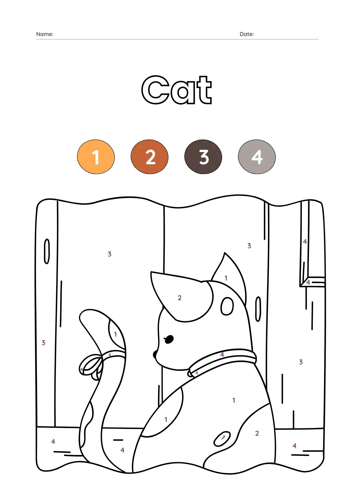 Cat Color by Number Worksheet – Free Printable PDF