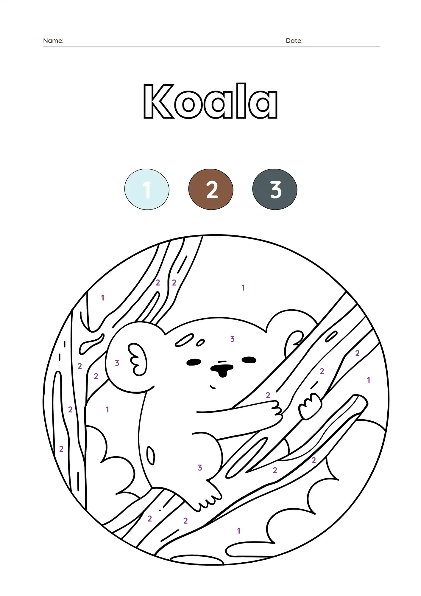 Cute Bear Color by Number Animal Worksheet