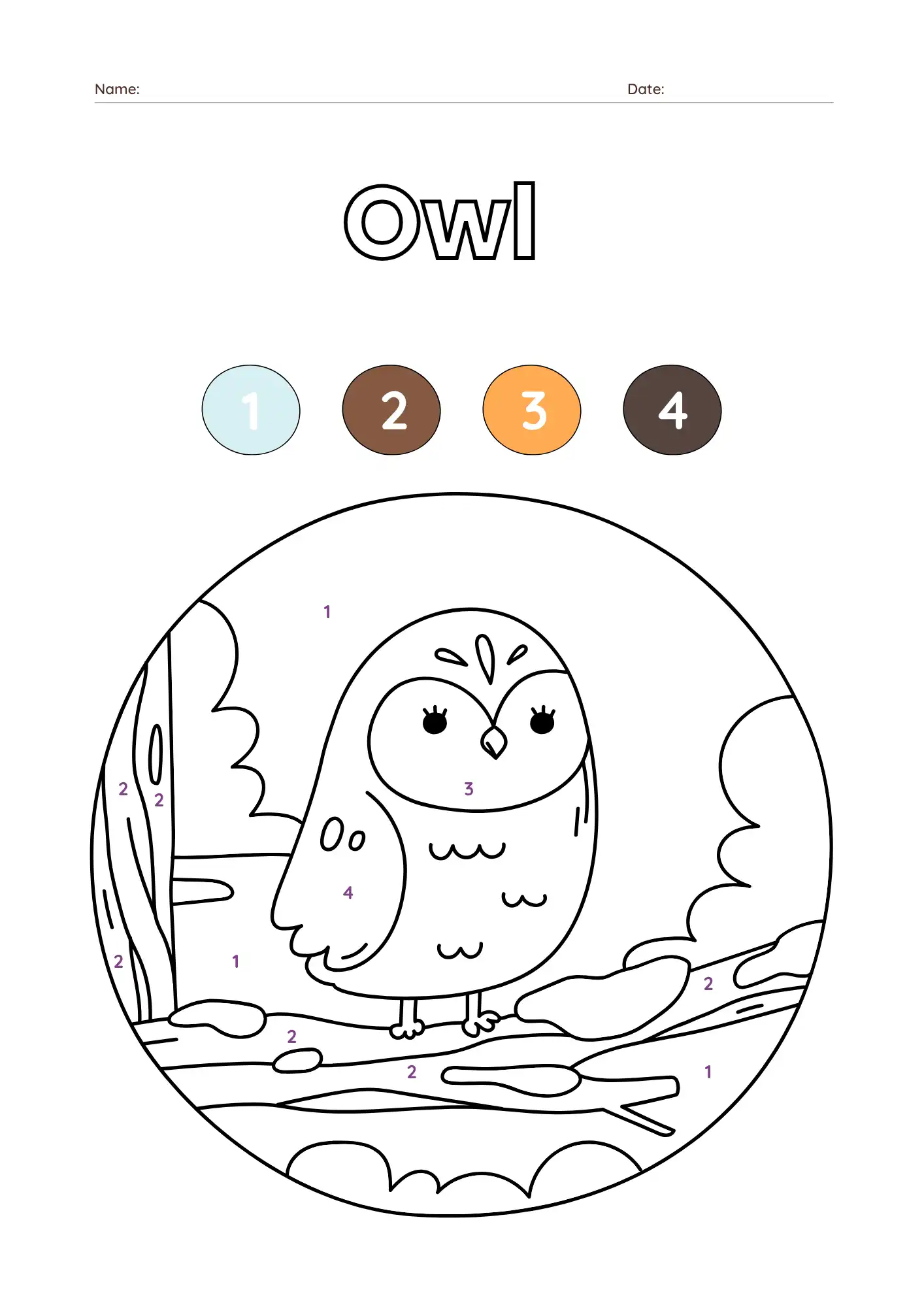 Owl Color by Number – Free Printable for Older Kids