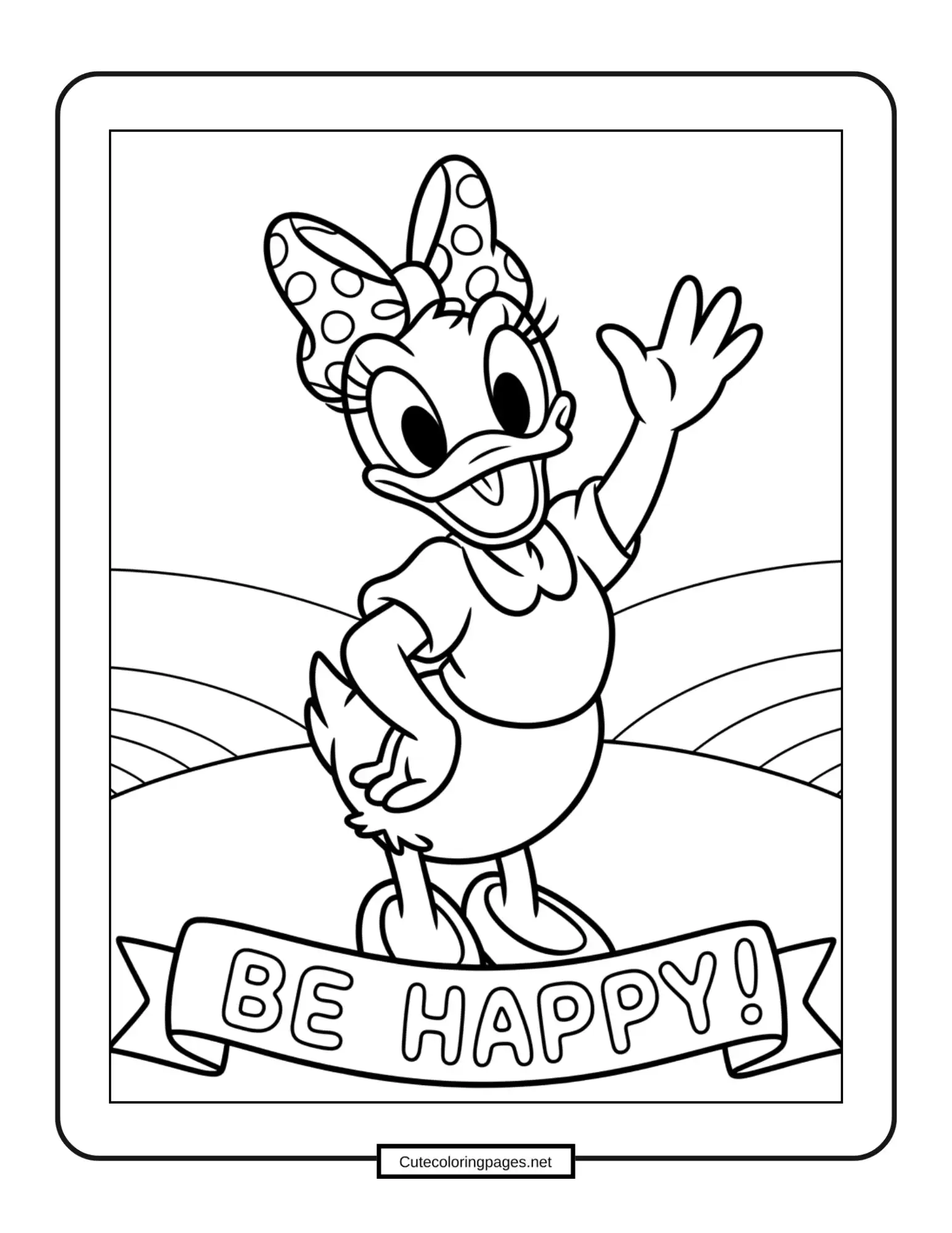 Daisy Duck be Happy – Daisy Duck smiling with cheerful expression and bow