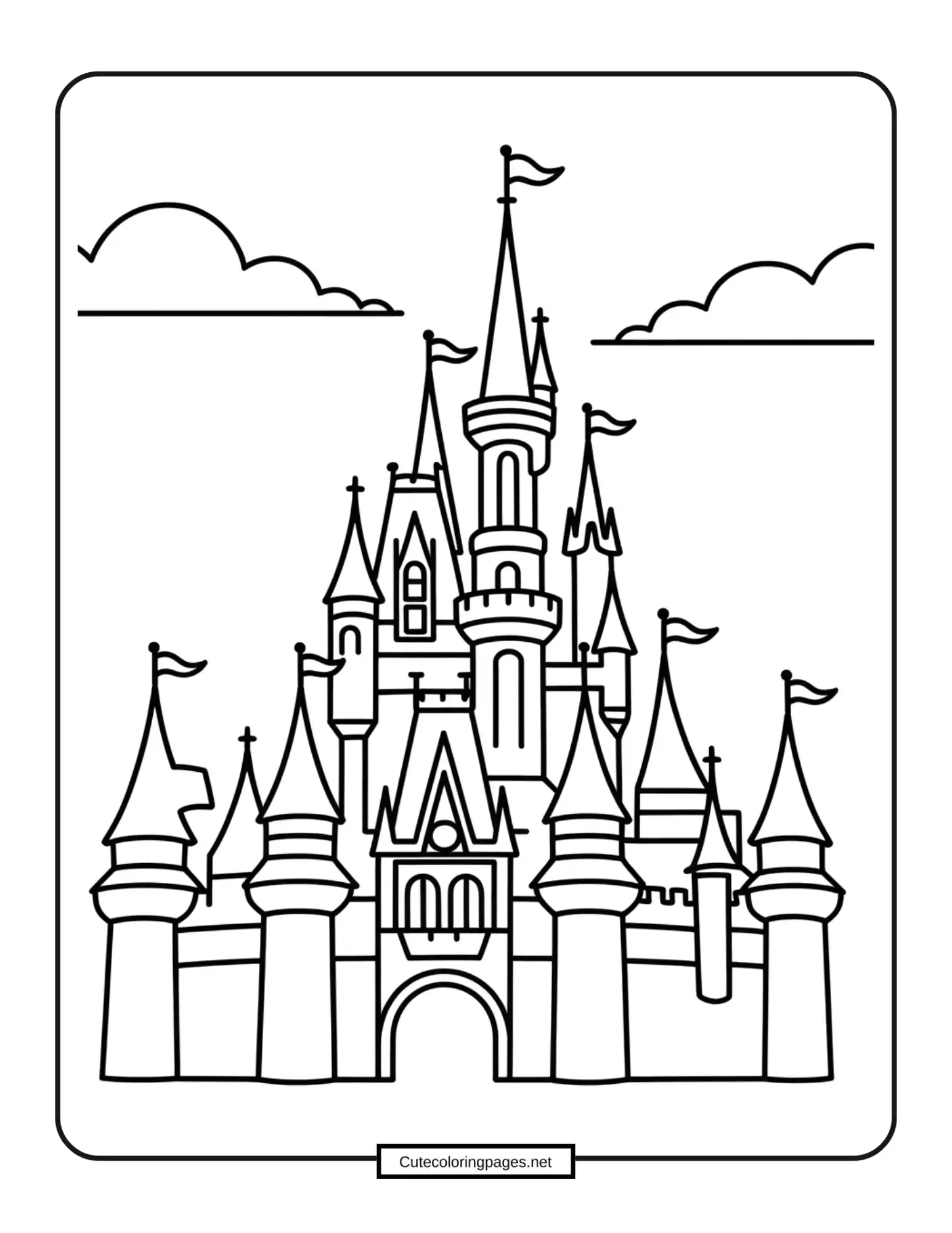 Disney Castle coloring page – Magical Disney castle with towers and flags