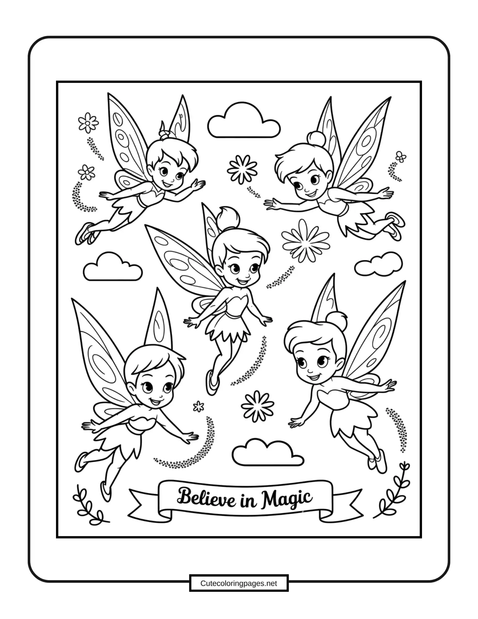 Disney Cute Fairies – Group of whimsical Disney fairies with wings and sparkles
