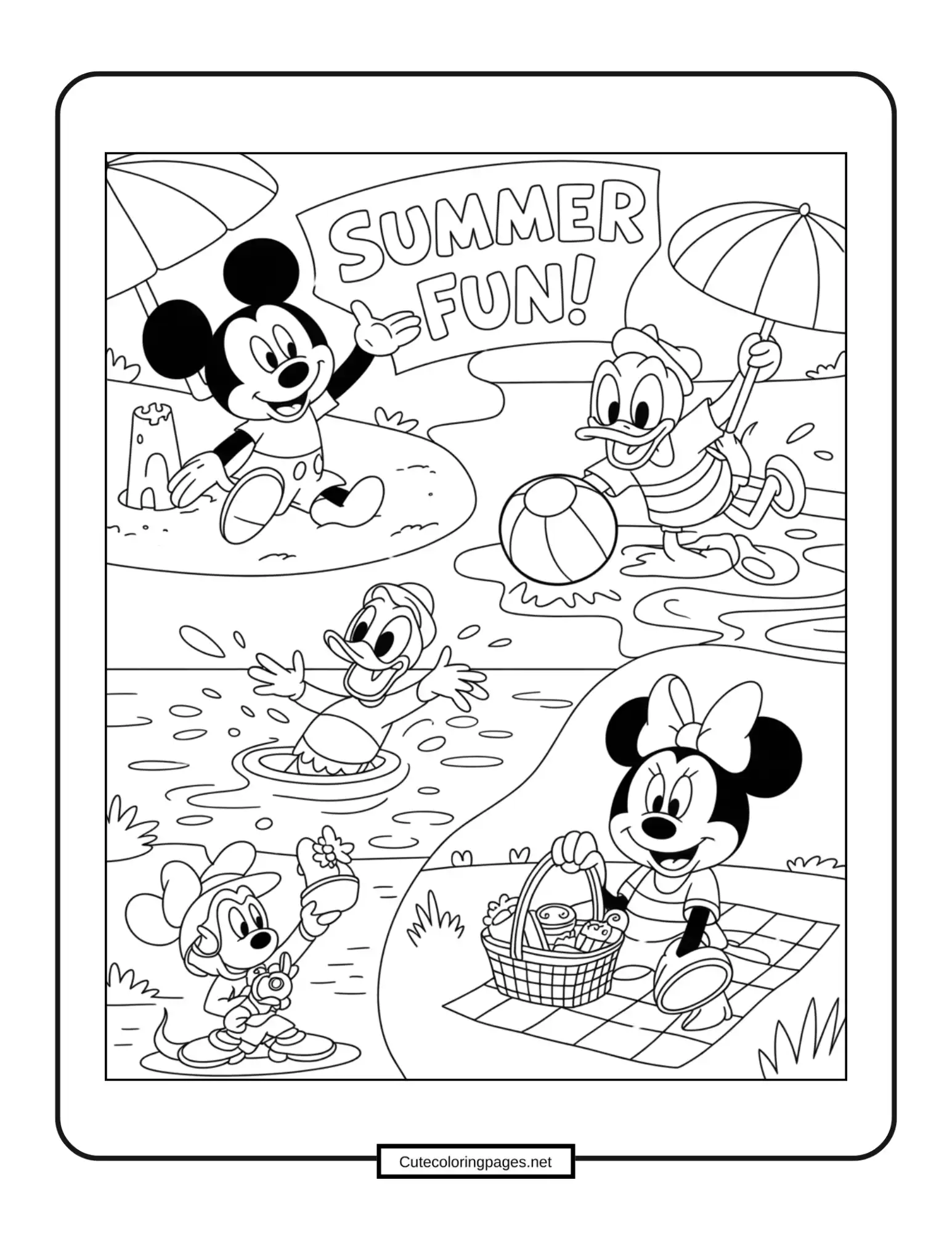 Disney Themed Summer Scenes – Mickey and friends enjoying summer treats and sunshine