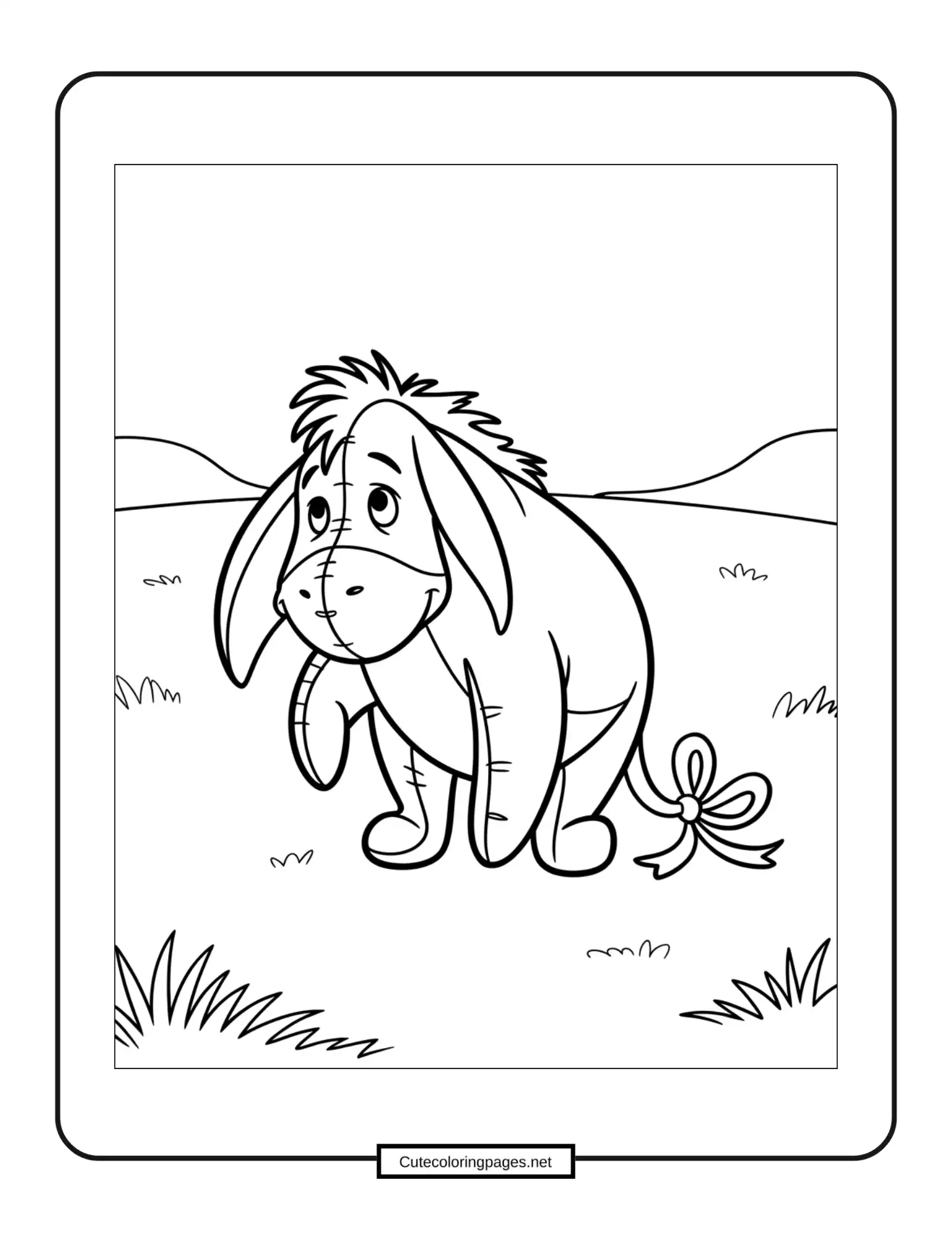 Eeyore alone coloring page – Eeyore sitting alone with droopy ears in a peaceful pose