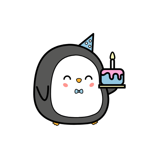 birthday penguin holding a gift box simple drawing for kids