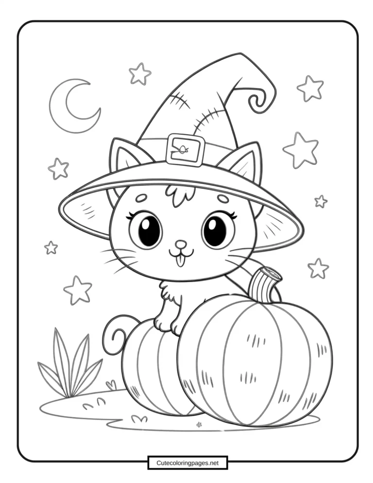 Kitten The Witch Coloring Activity