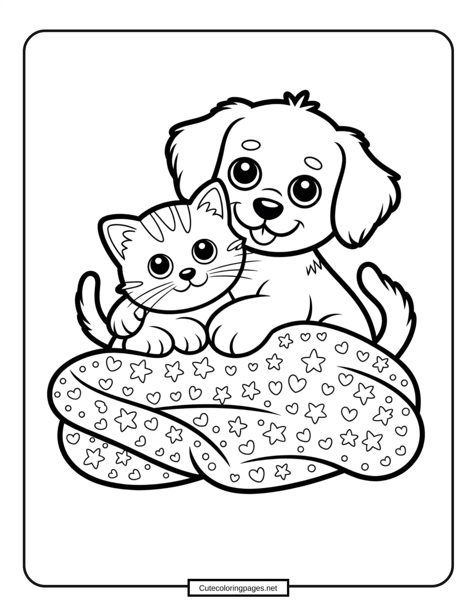 Kitten and Puppy’s Sleepover coloring Page