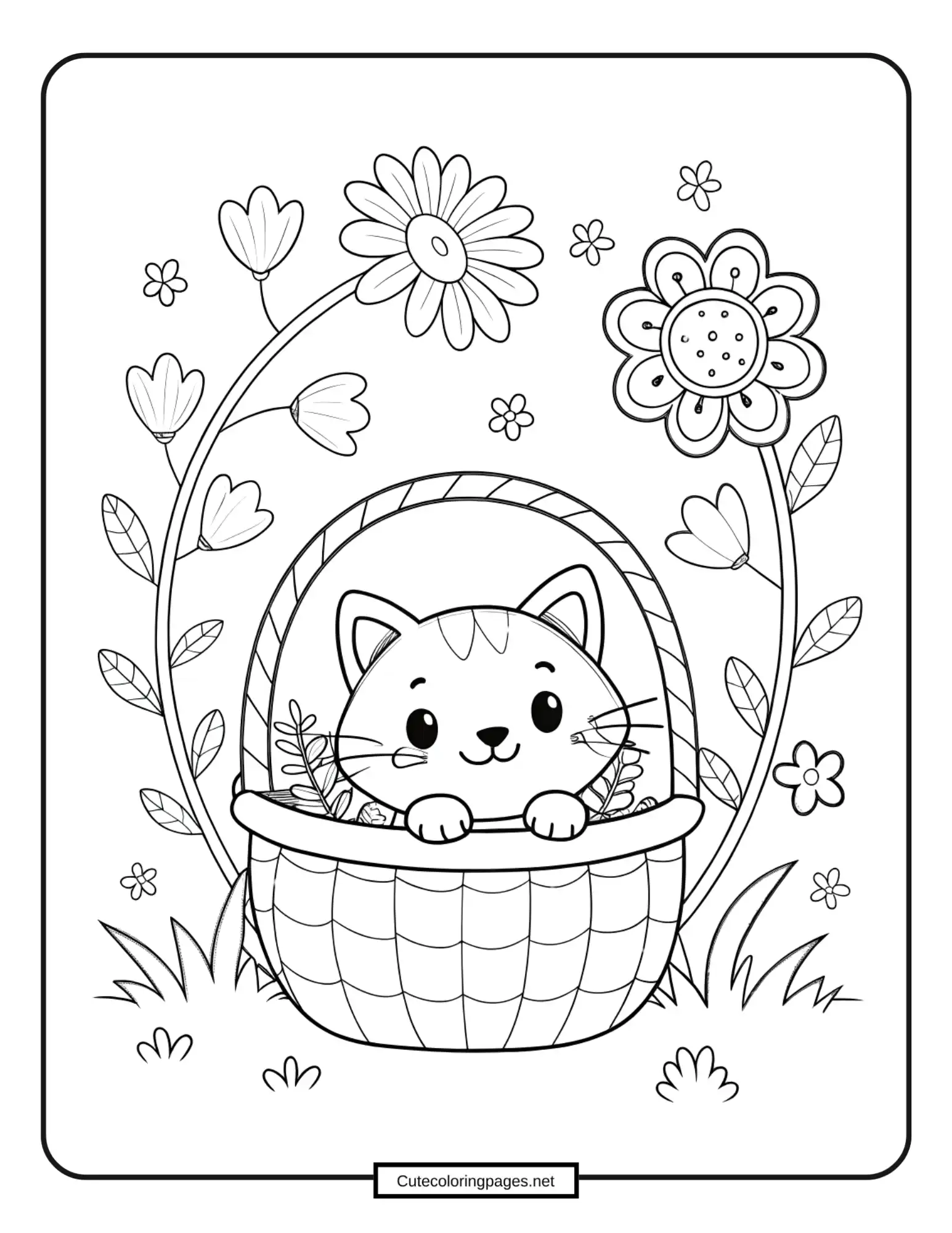Kitten in the Basket Coloring Page