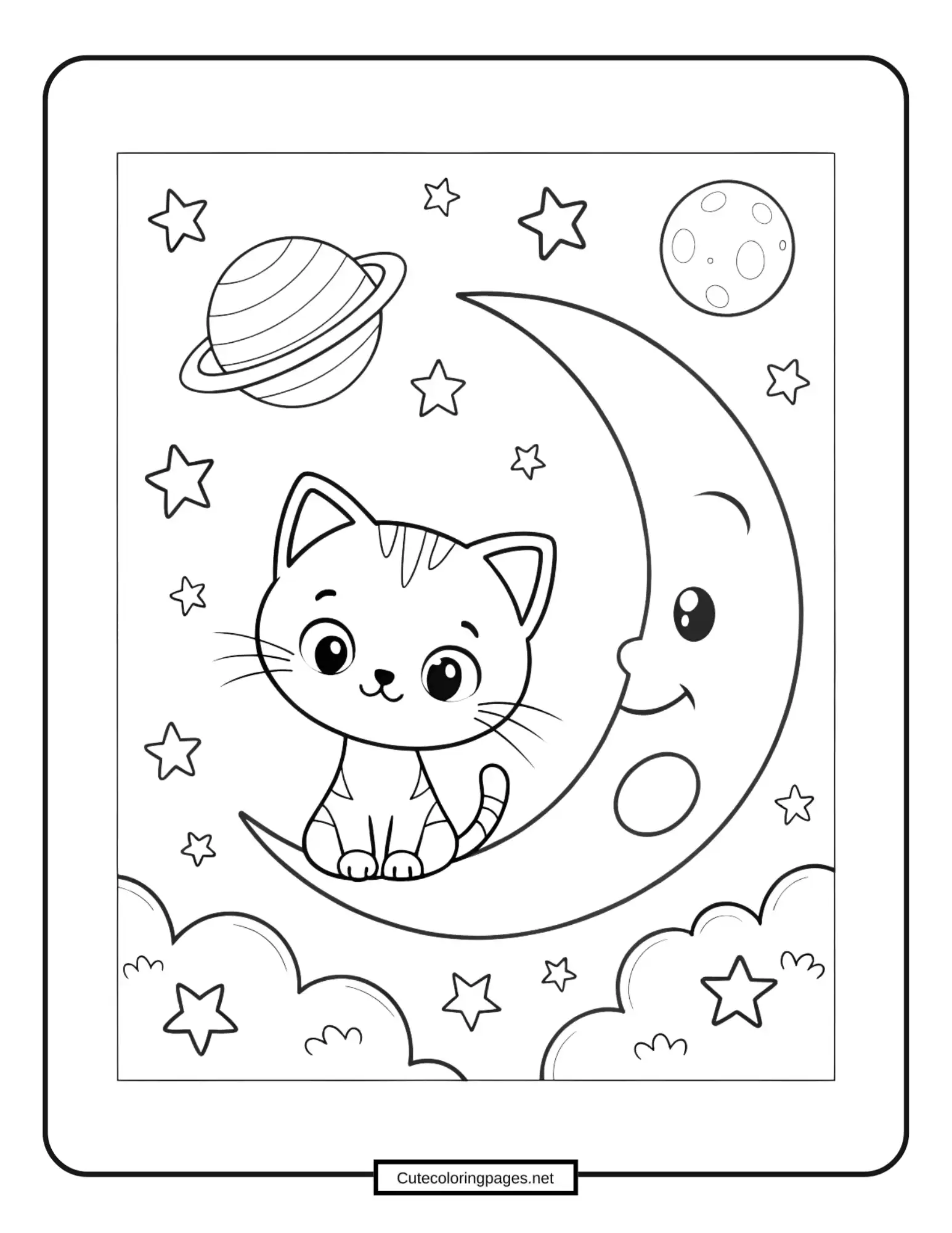 Kitten in the Galaxy Coloring Page