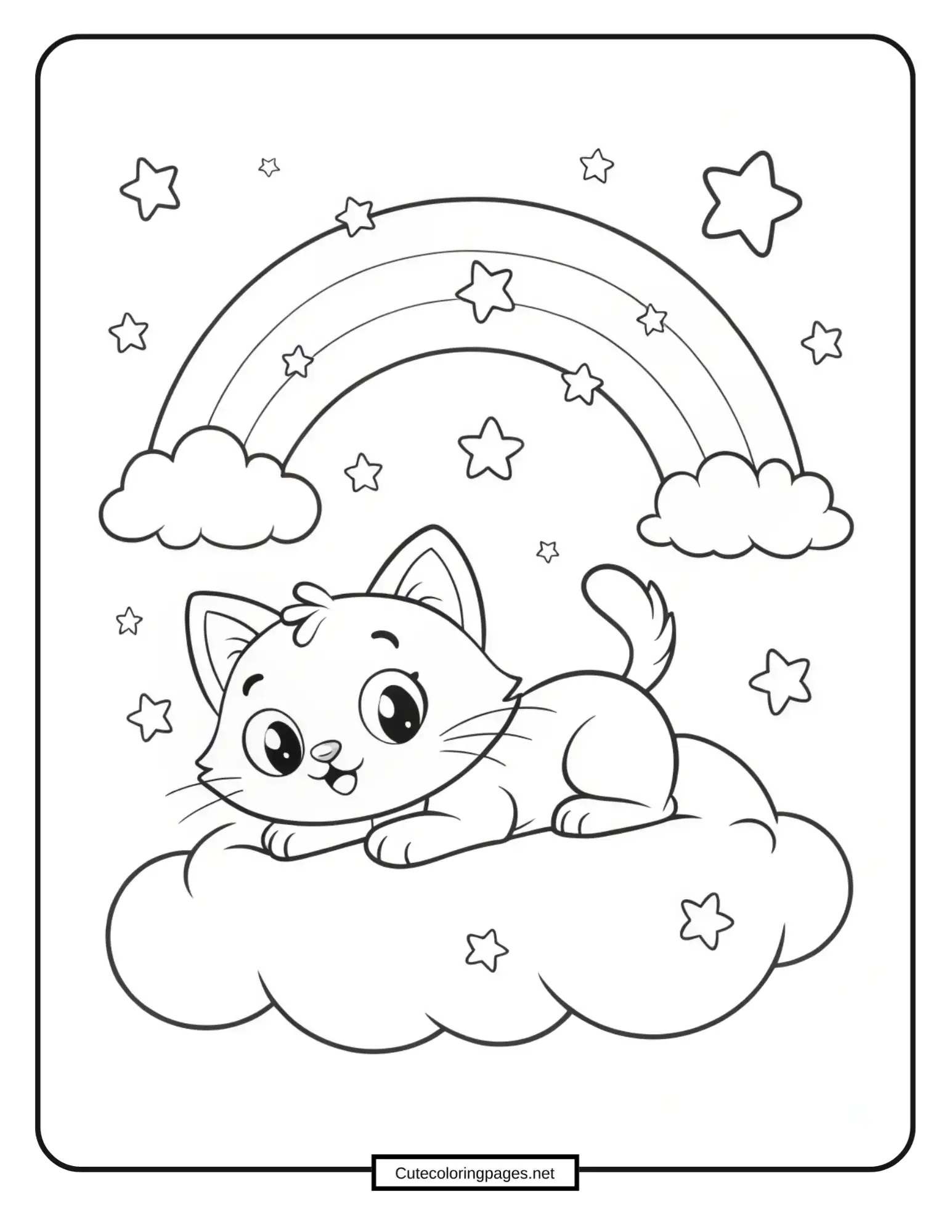 Kitten on the Cloud Nine Coloring Sheet Free