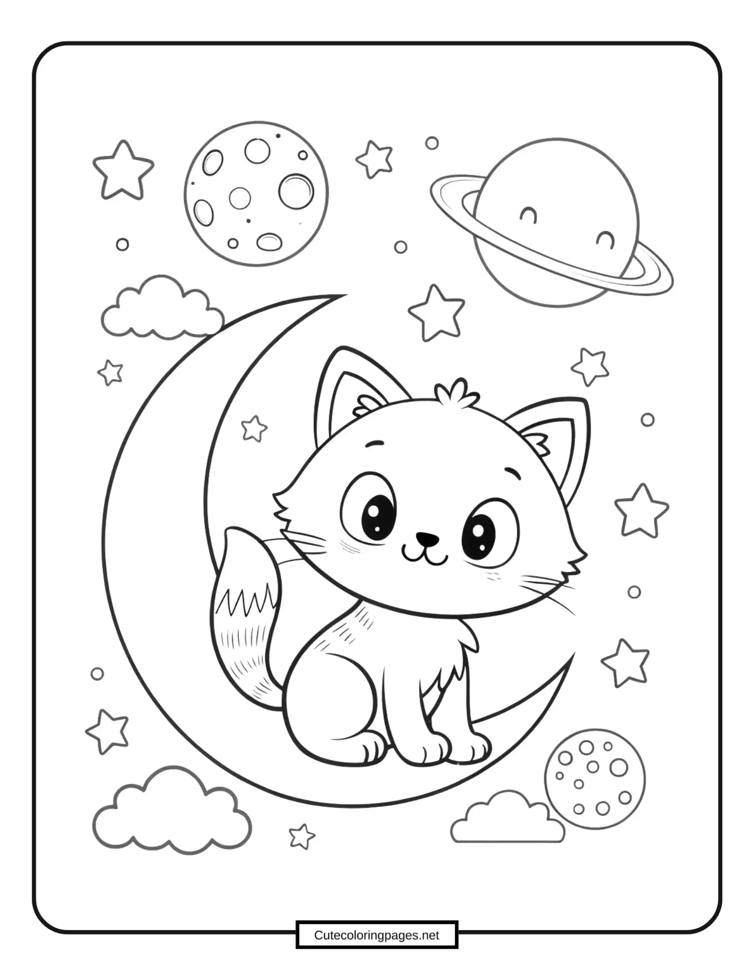 Kitten on the Moon colroring Sheet Printable 
