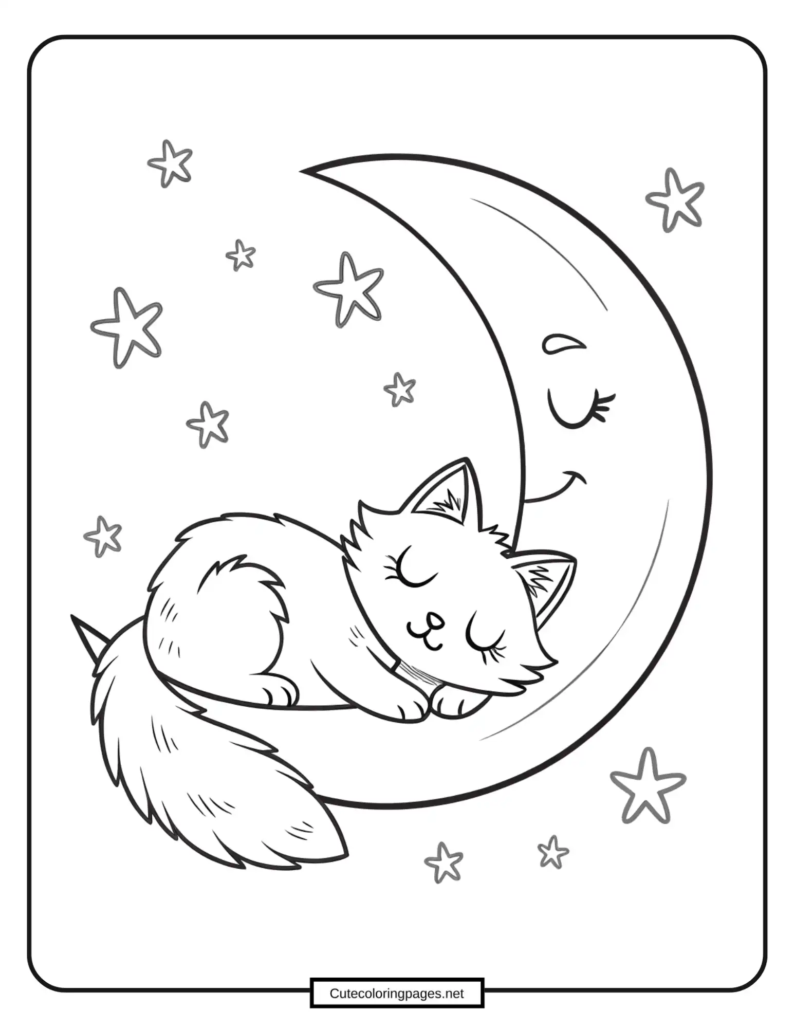 Kitten Sleeping on the Moon Coloring page