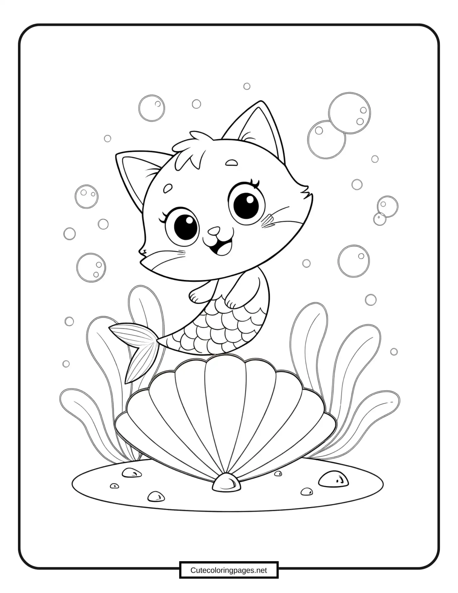 Mermaid kitten Coloring Page