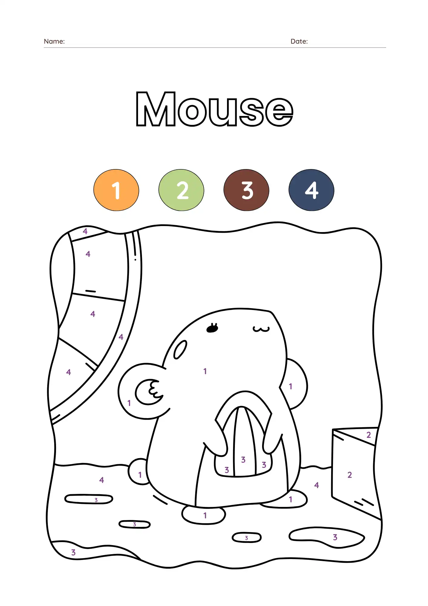 Mouse Eating Cheese Color by Number Page