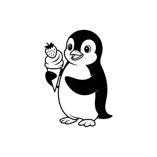penguin loving ice cream - cute food drawing