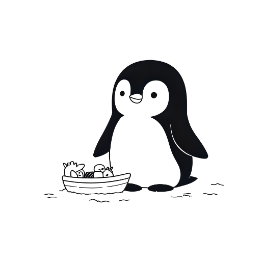 penguin with toy sailboat drawing for kids