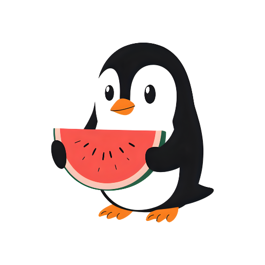 penguin eating watermelon slice fun sketch