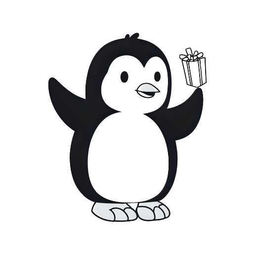 surprised penguin receiving a gift easy cartoon sketch