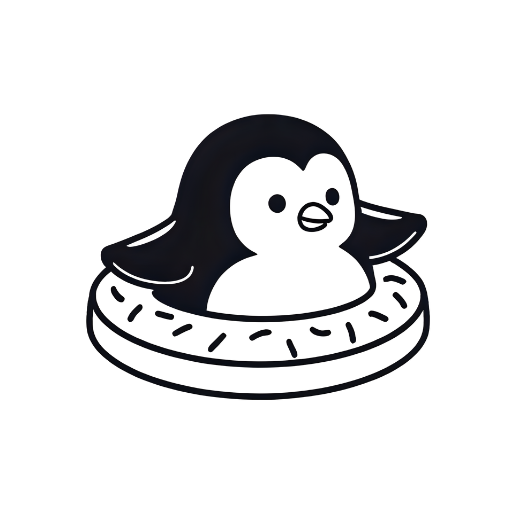 penguin in donut float pool-themed drawing
