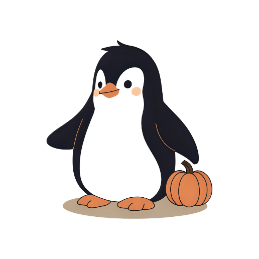 penguin with pumpkin - fall and Halloween sketch
