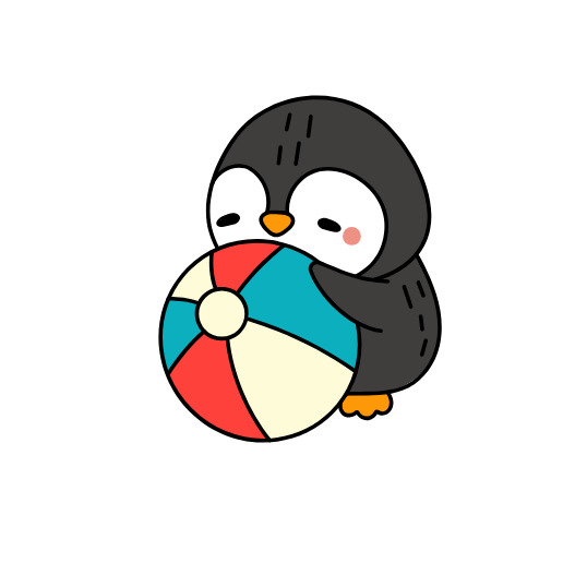 penguin playing with colorful beach ball sketch