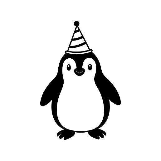 Penguin wearing celebration cap fun birthday sketch