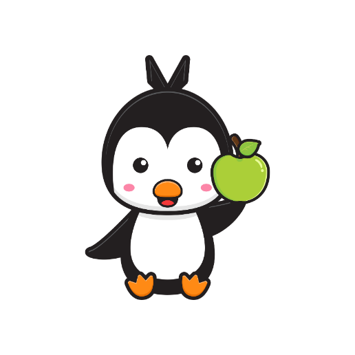 penguin holding green apple cute and simple drawing