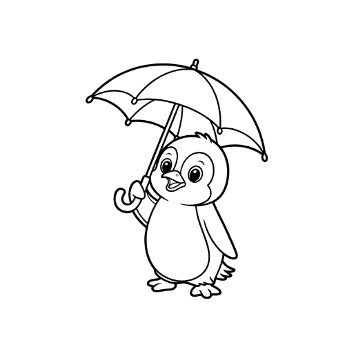 penguin holding umbrella rainy day drawing