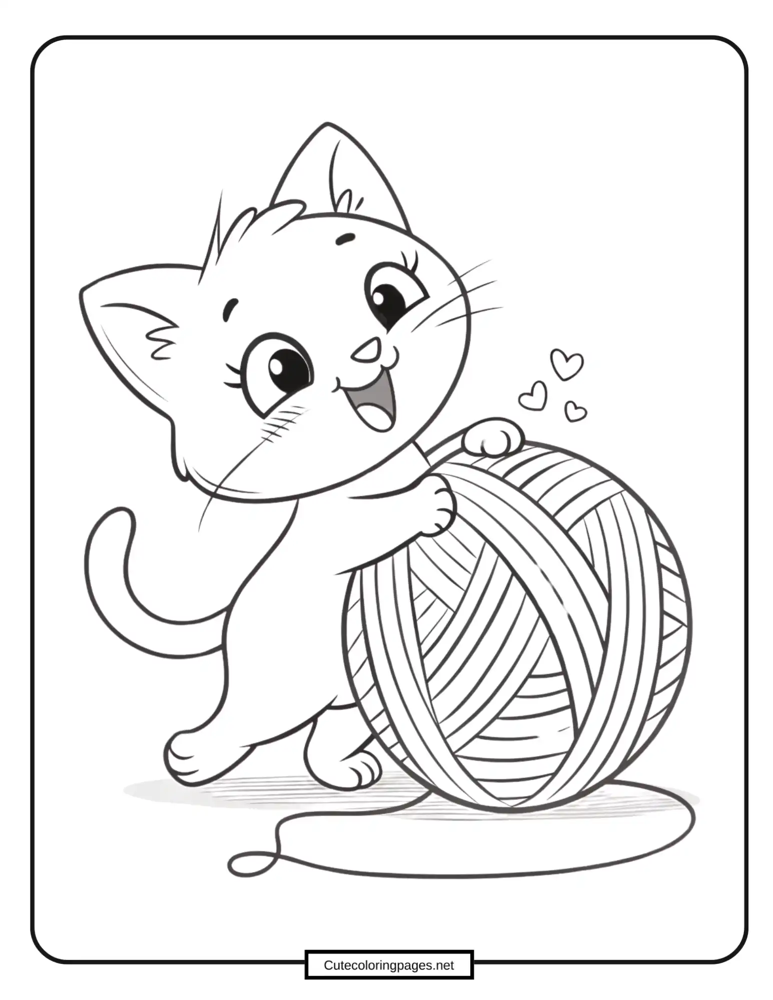 Kitten playing with yarn ball – fine motor skill coloring activity