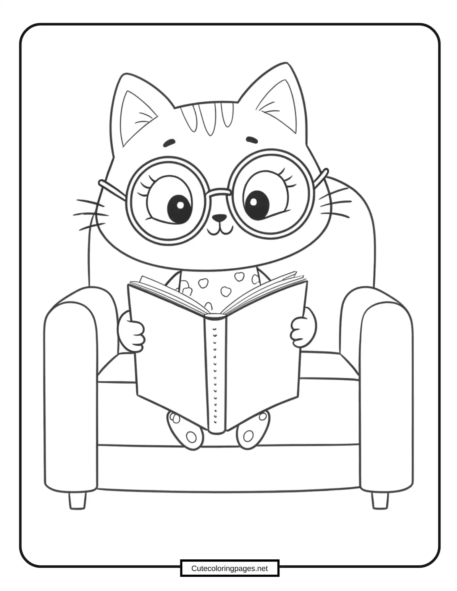 Kitten with glasses and books – school and learning theme