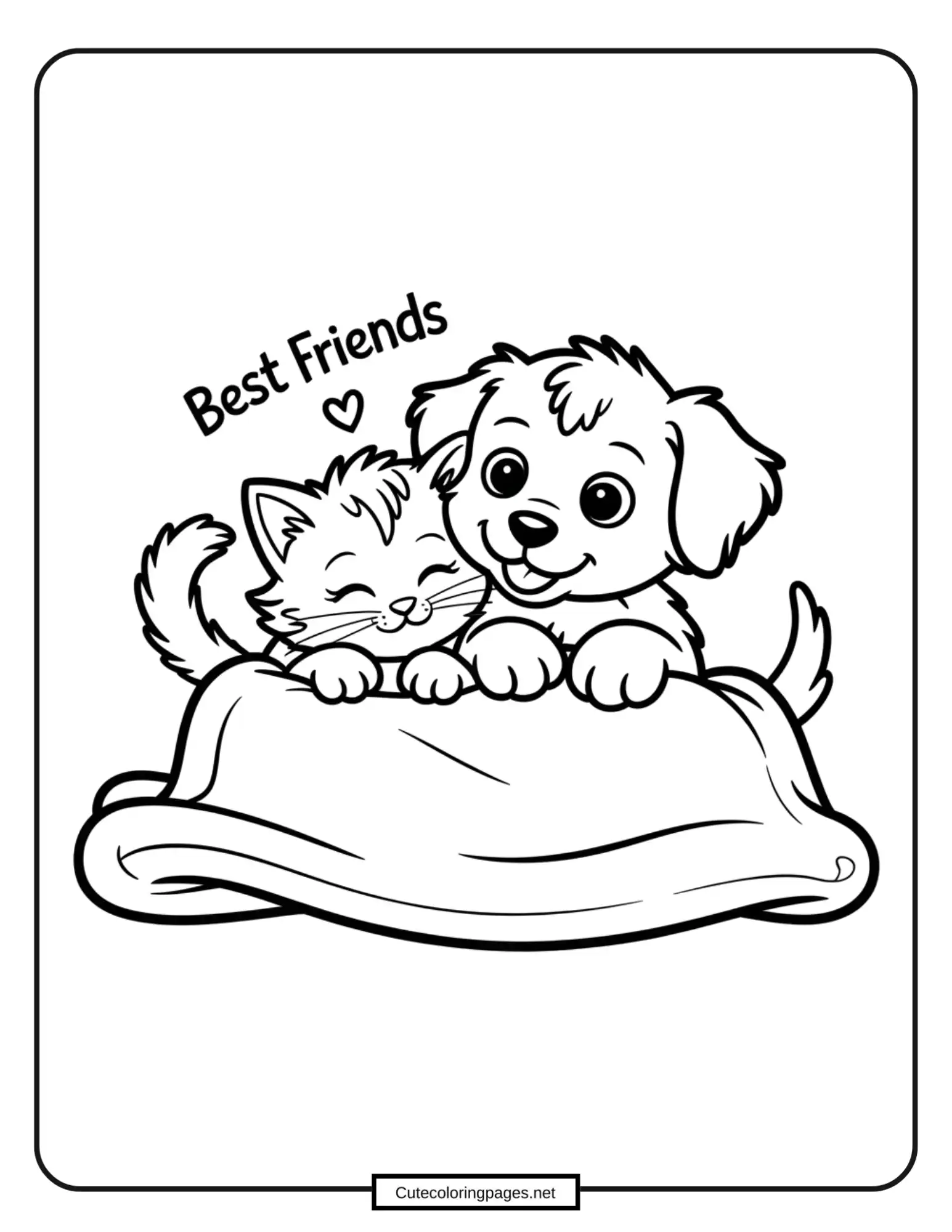 Puppy and Kitty are Best Friends Coloring Page