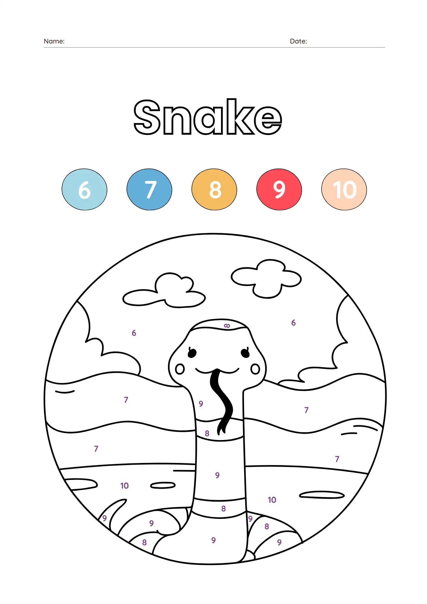 Snake Animal Color by Number Printable – Medium Difficulty