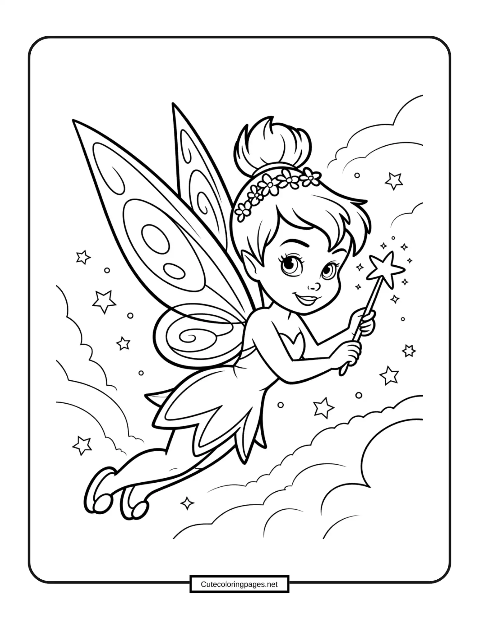 Tinker Bell with her wand – Tinker Bell flying with sparkles trailing from her wand