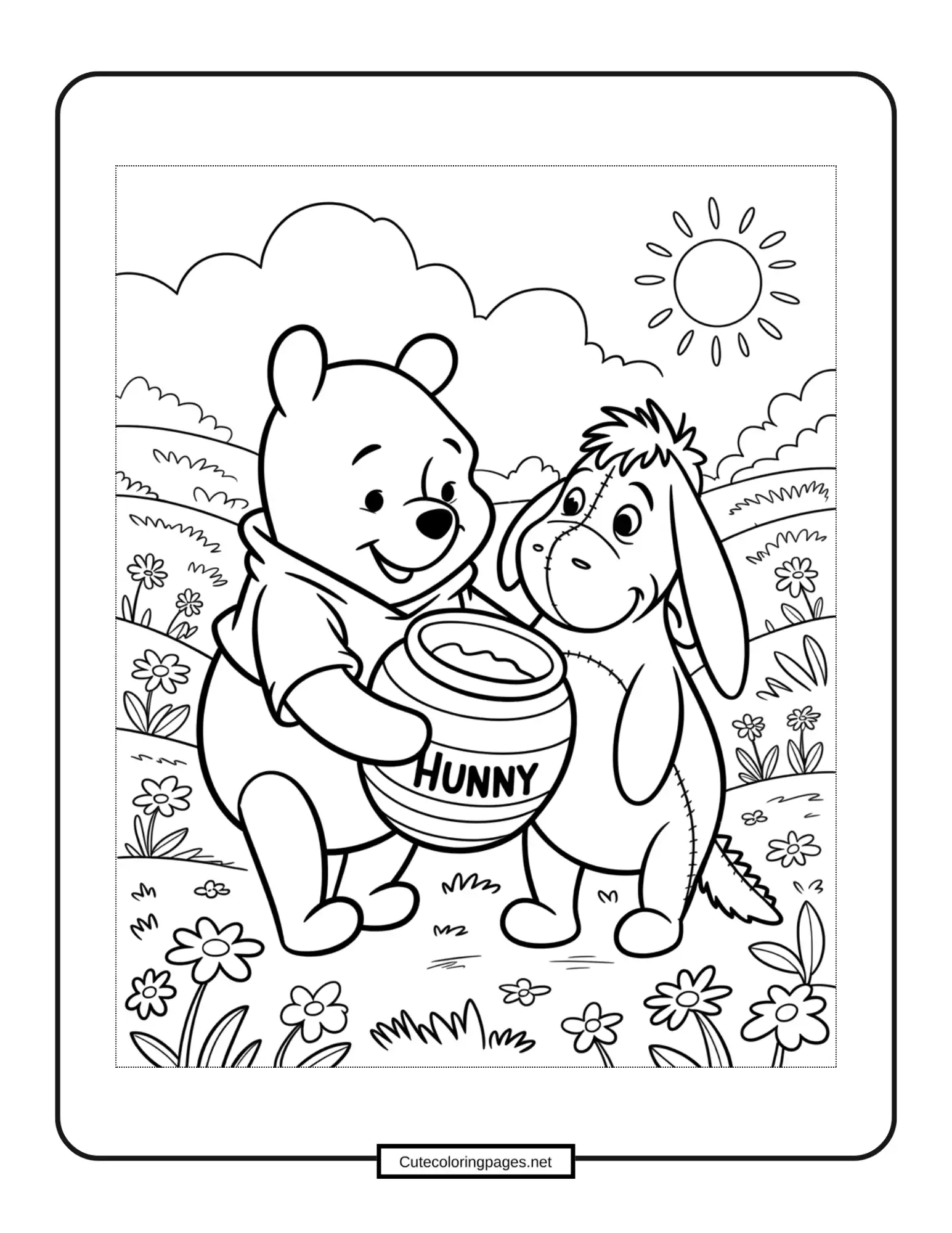 Winnie the Pooh and Eeyore in a meadow Coloring Page